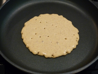 Gluten Free Vegan Buckwheat Pancake Cooking in Skillet